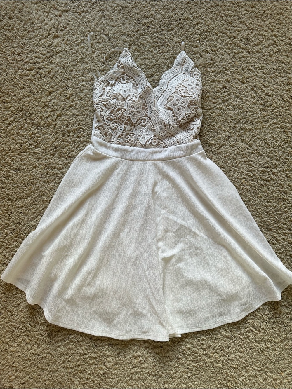 White Lace-Front Chemise Slip with Scalloped V-Neck
